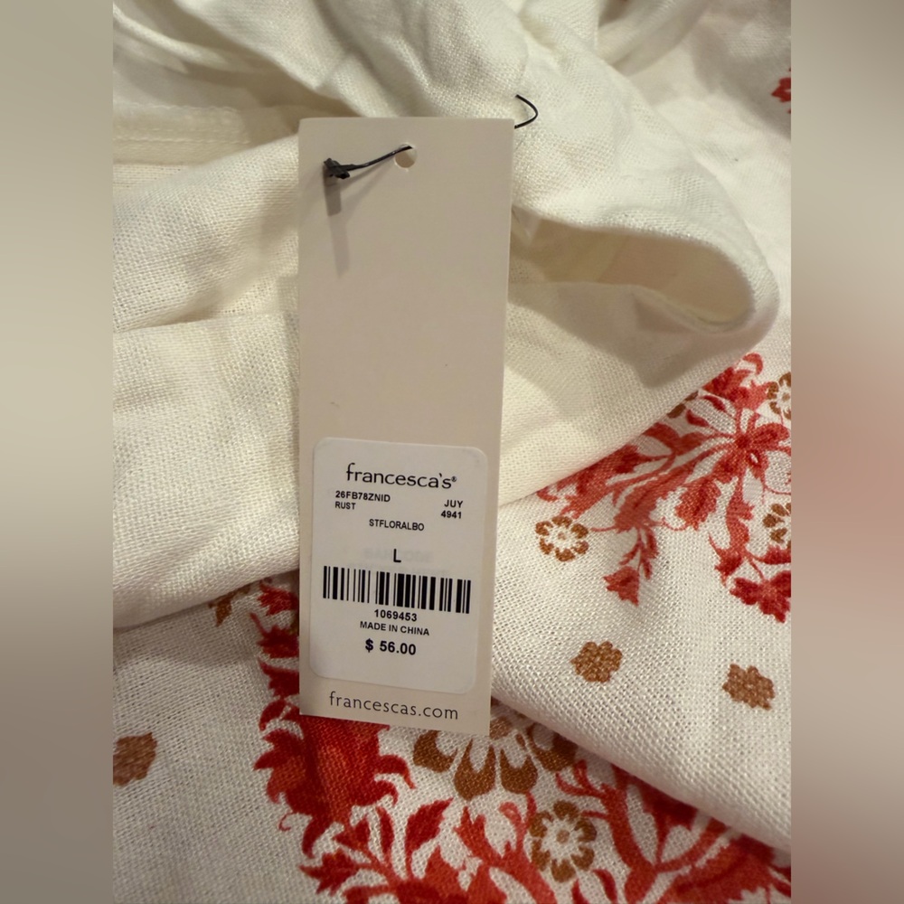 Francesca's Collections White Mini Dress with Red and Gold Floral Border - Picture 4 of 5